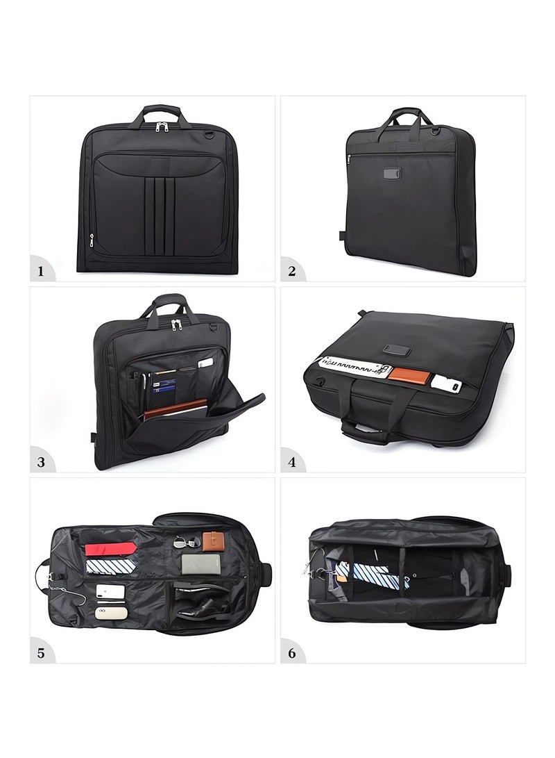 Large Carry-On Business Travel Garment Duffel Bag, Shoulder Strap, Shoe and Laptop Compartment, Structured Support, Premium Suit Garment Bag, Black - Image 2